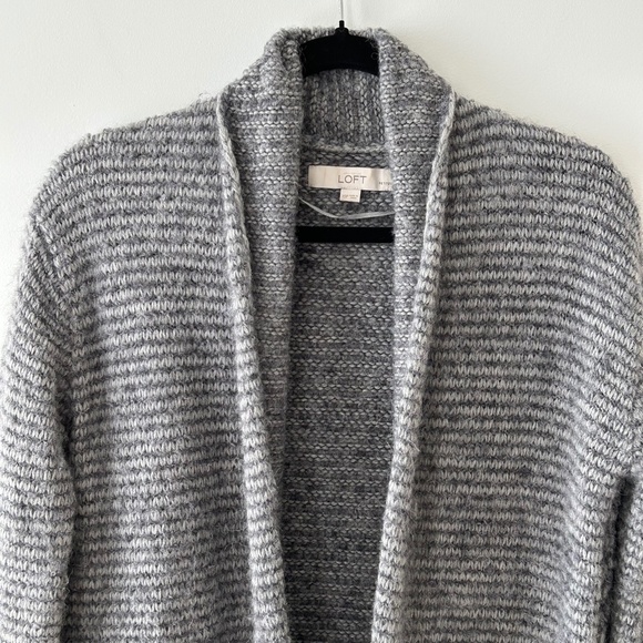 Loft Alpaca & Merino Wool Long Gray Shawl Collar Open Cardigan - Picture 2 of 16